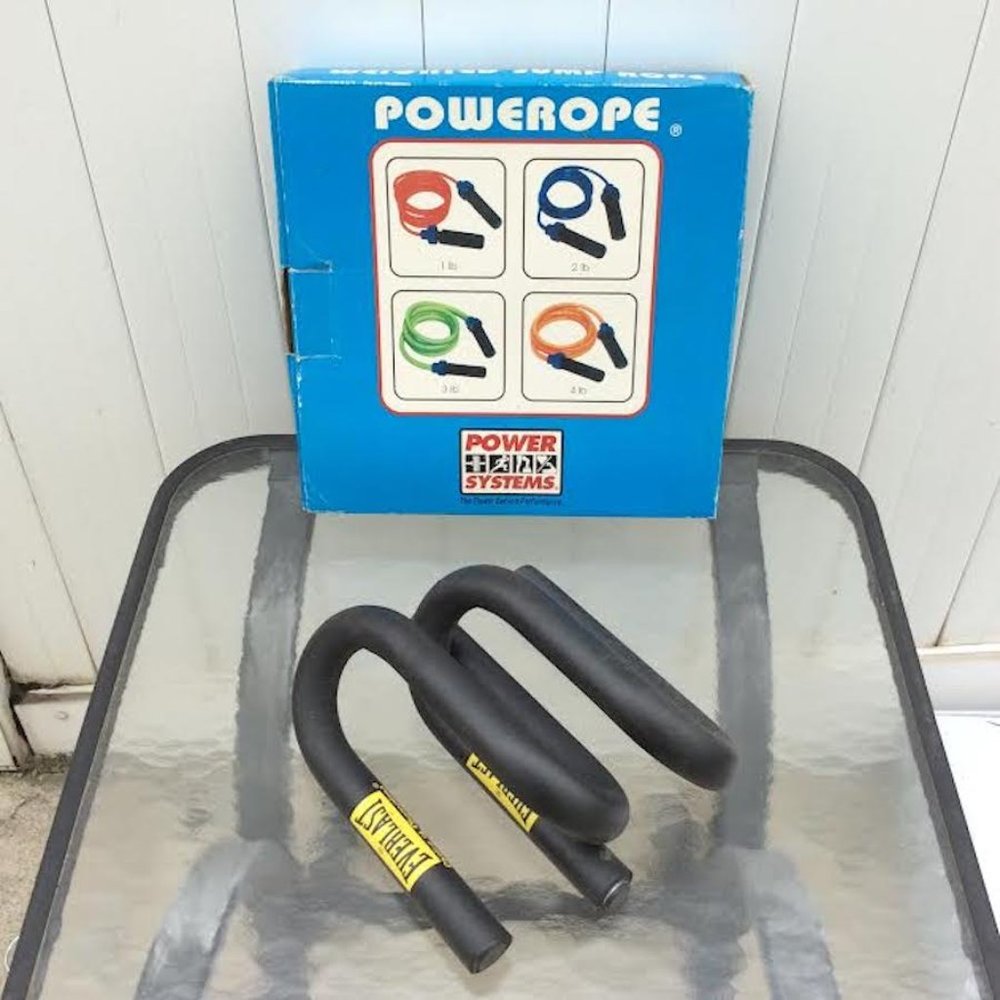 Power Systems Powerope Weighted Jump Rope + Everlast Push Up Stand Grip Bars